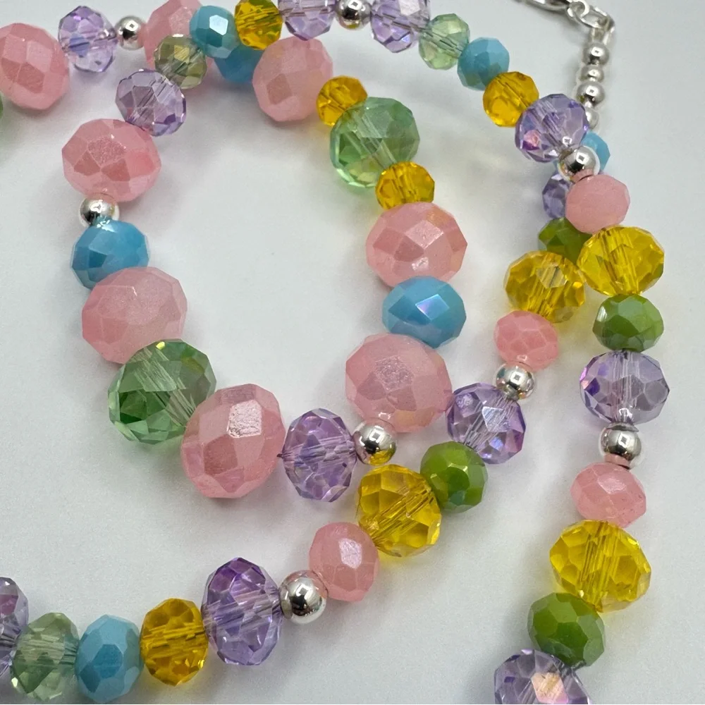 New Pastel Faceted Bead Necklace | Multicolor Crystal Glass | Spring Summer